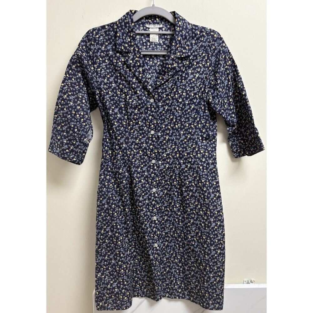 Vintage 90s Wit &‎ Wisdom Women’s M Floral Button Front Dress Navy Cotton USA